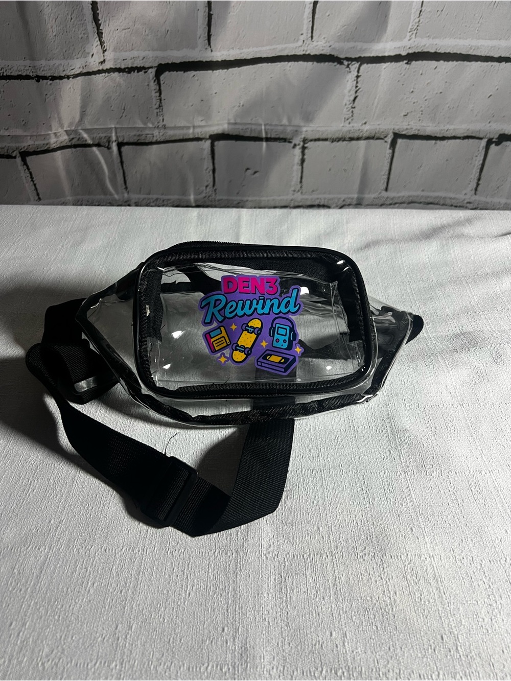 Clear Vinyl Fanny Pack with DEN3 Rewind Graphic - 90s Y2K